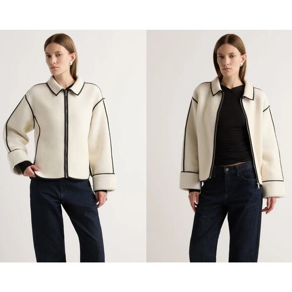 Modern Citizen Jackets & Blazers - Modern Citizen Madison Coat Contrast Trim Full-Zip Teddy Jacket Cream XS